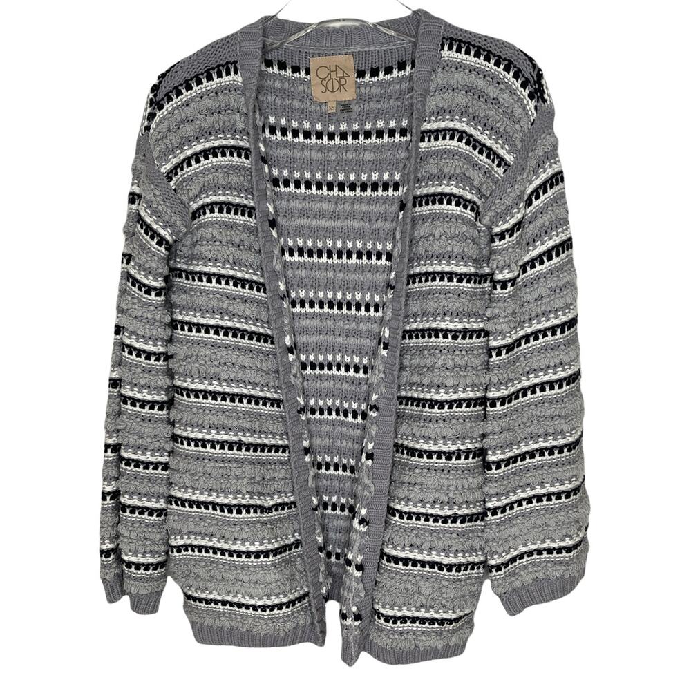 Chaser Gray Striped Open Cardigan Sweater Size XS